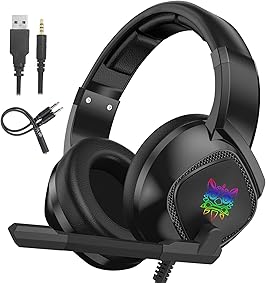 ONIKUMA Cascos Gaming para PS4, Auriculares Cascos Gaming Estéreo con Micrófono y RGB LED Compatible con PS4,Nuevo Xbox One, Nintendo Switch, Movil, PC Ordenador, Enchufe de 3.5 mm - Negro 