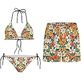 Howilath Matching Couples Swimsuits Casual Swim Trunks Men with Pockets & Adjustable Bikini Sets 2 Piece Summer Beach Set