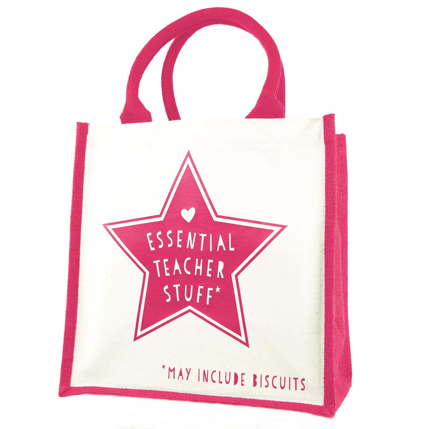 Stickerscape Thank You Teacher Tote Bag – Cotton Canvas Reusable Shopper, Teacher Bag Gift for School & Nursery Staff (Pink Bag)