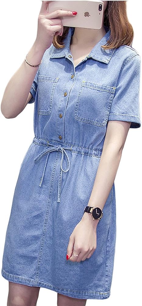 Amazon 美しいです レディース ワンピース 半袖 デニム 大きいサイズ 夏 秋 冬 Aライン スリム コート ジャケット 通販