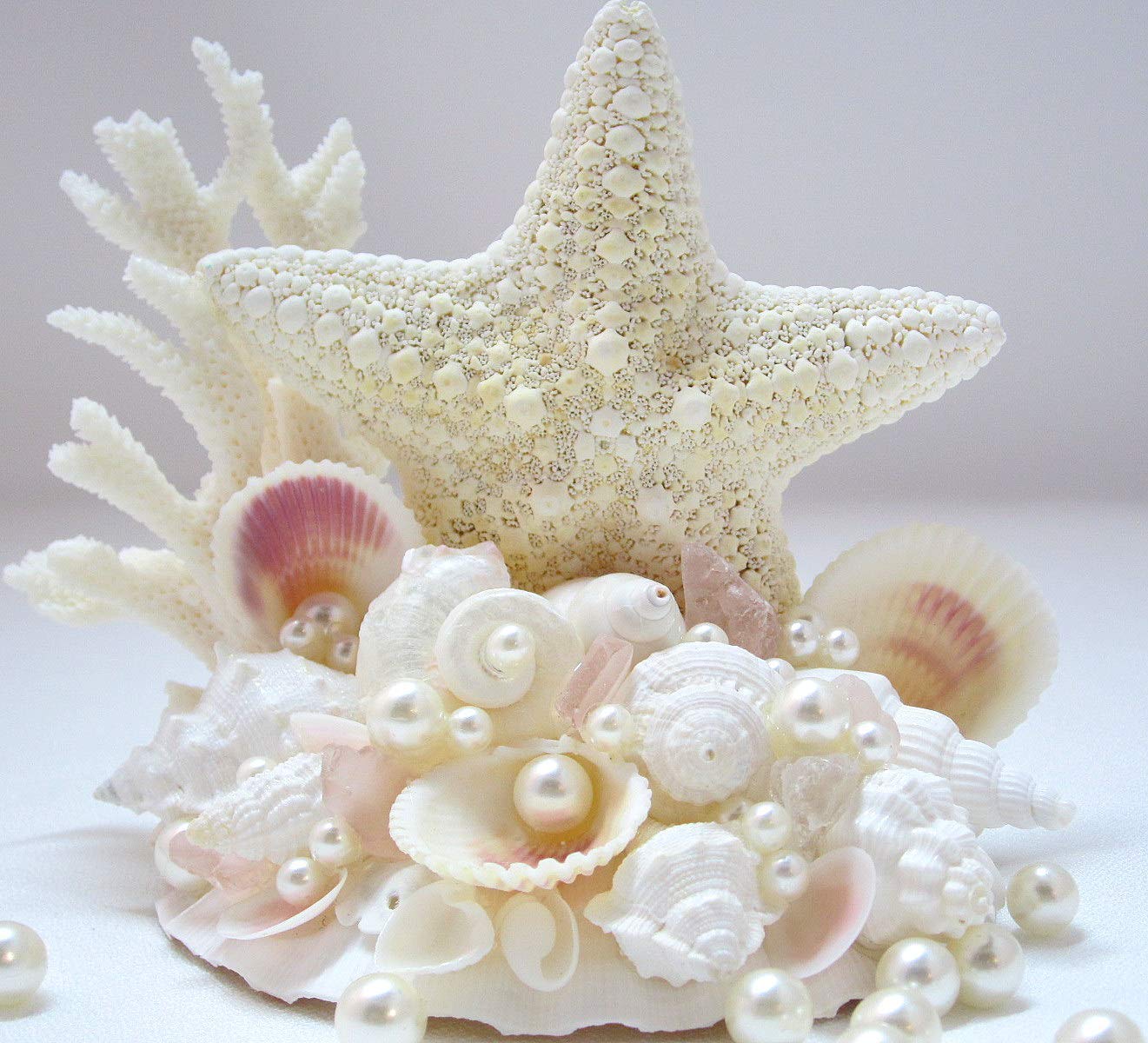 Amazon Com Beach Wedding Sea Glass Starfish Seashell Custom Wedding Cake Topper Handmade
