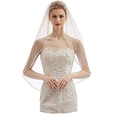 ELAWBTY Womens 1 Tier Fingertip Length Short Crystal Beaded Wedding Bridal Veil With Comb X09
