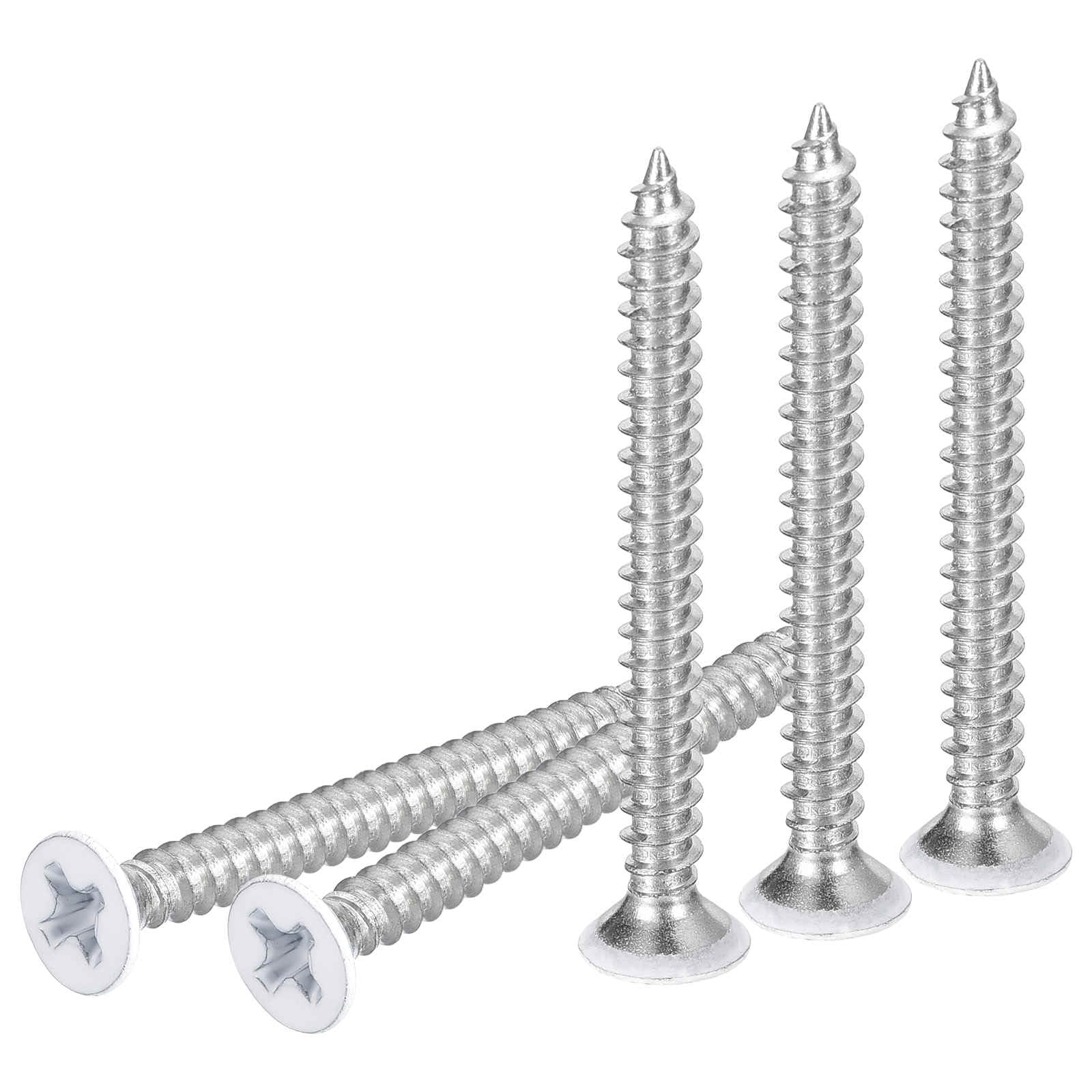 DTGN 100Pcs #6x1-1/2" Flat Head Wood Screws, 304 Stainless Steel White Phillips Self Tapping Screws - Good for Woodworking, Furniture - White