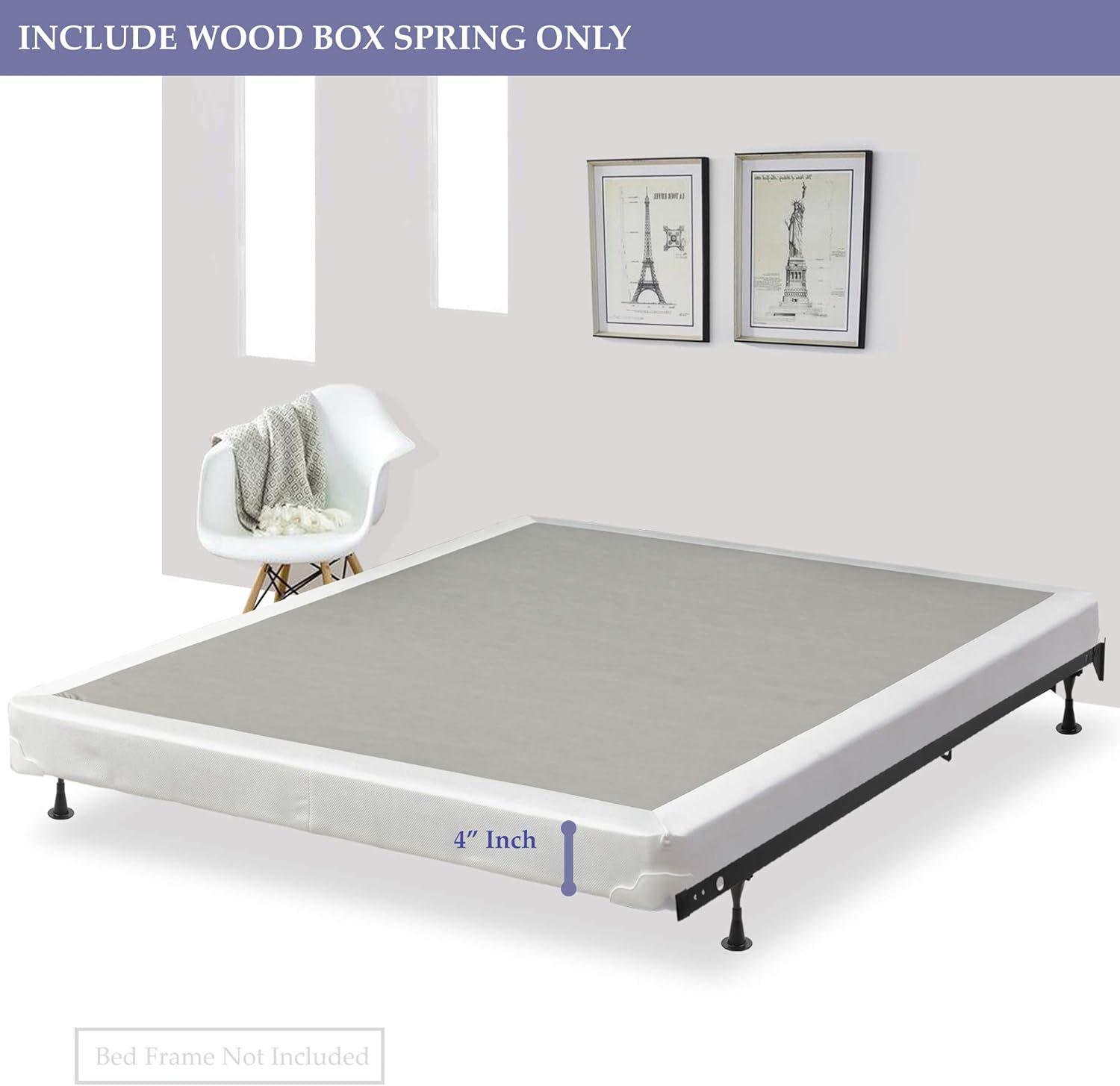 4-inch Foundation Box Spring for Mattress: Furniture & Decor