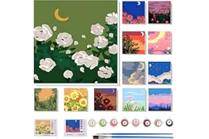 Nezyo 12 Sets Paint by Numbers Kit with Frame for Adult Beginners, Paint by Number DIY Acrylic Painting Canvas for Painting Party, Classroom Activity Birthday Gift, 8 x 8 Inch