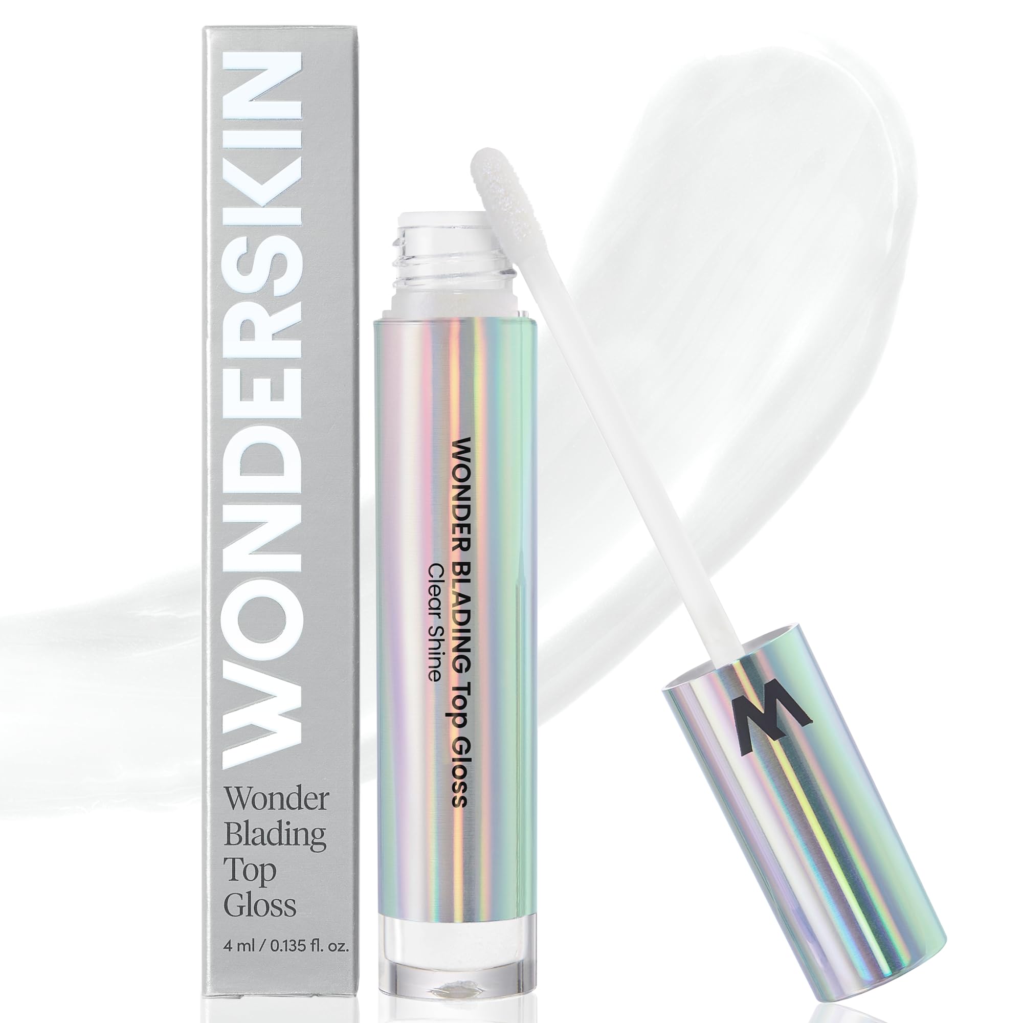 Wonderskin Lip Gloss Blading Top Gloss, Clear Glitter Lip Gloss, Hydrating and High Shine Finish Lip Makeup (Clear Shine)