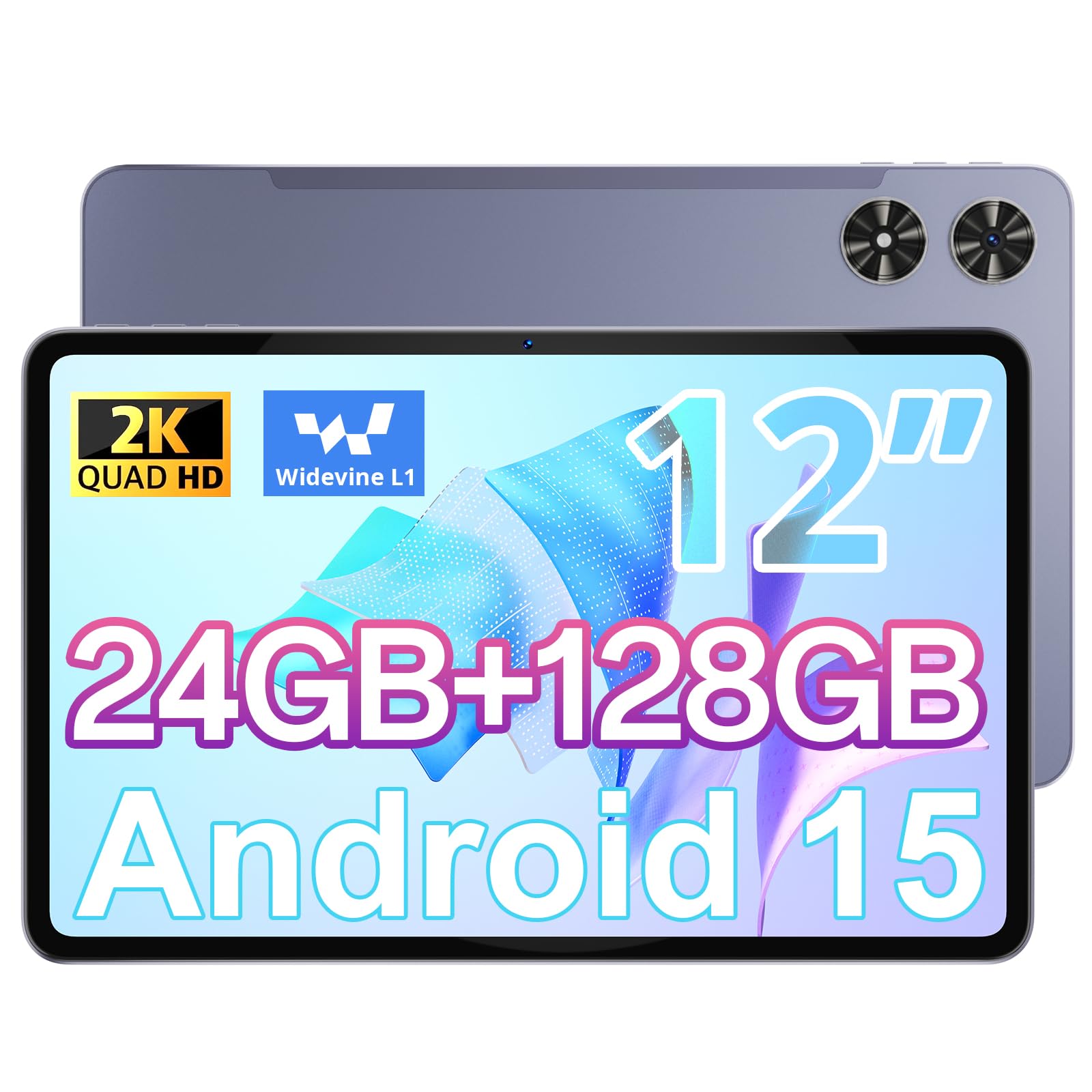 Photo 1 of Android Tablet 12 Inch with 24GB RAM 128GB ROM, Octa-Core Processor, 2000 * 1200 FHD IPS Touch Screen, 5MP+13MP Dual Camera, 8000mAh Battery, 2K Android 15 Tablet, 2.4G/5G WiFi, Bluetooth 5.0, Type-C
