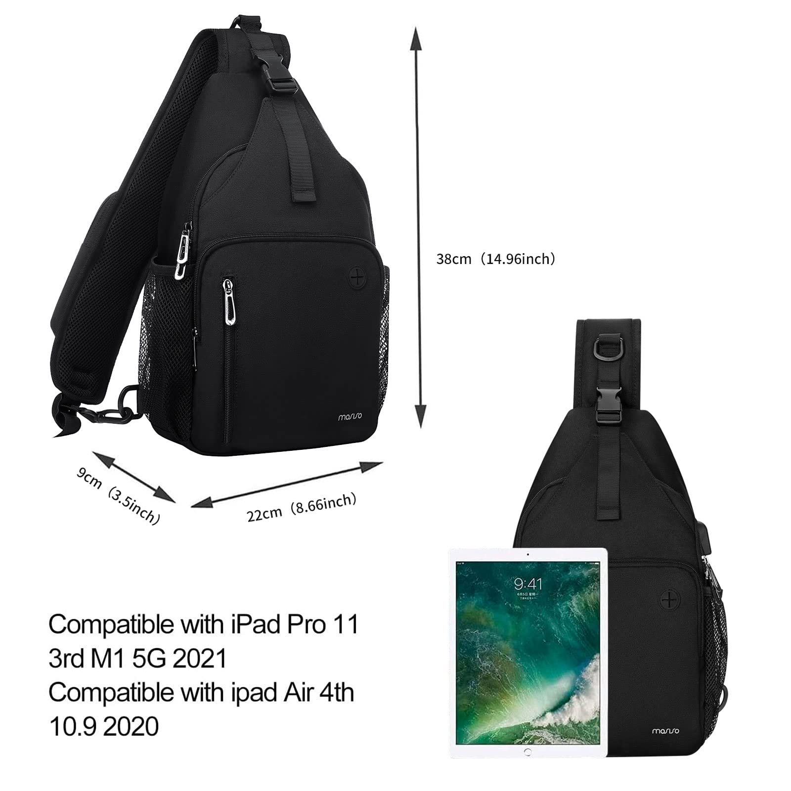 MOSISO Sling Backpack Bag, Crossbody Shoulder Bag Travel Hiking Daypack Chest Bag with Front Square Pocket&USB Charging Port