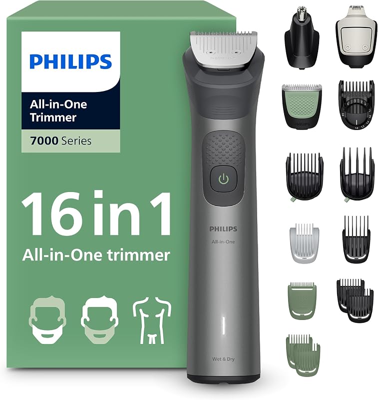 Multigroom série 7000 Tondeuse tout-en-un 16 accessoires – tondeuse pour barbe, cheveux et corps, lames en métal auto-affûtées, 21 hauteurs de coupe (0,5-16 mm), modèle MG7931/15