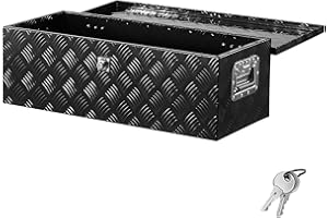 VEVOR Heavy Duty Aluminum Truck Bed Tool Box, Stripes Plated Tool Box with Side Handle and Lock Keys, Storage Toolbox Chest O