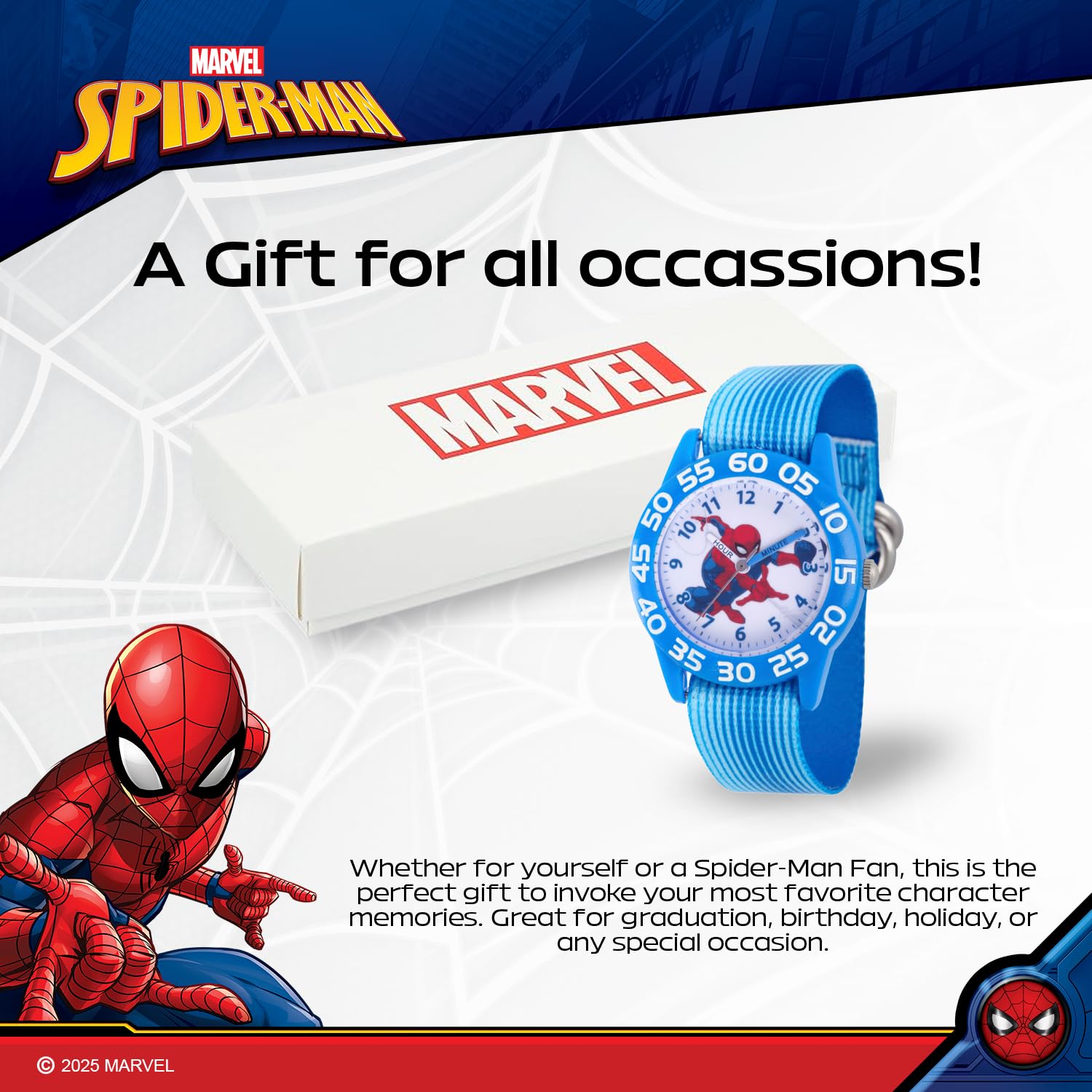 Marvel Spiderman Watch for Kids - Spiderman Watch Boys - Spider-Man Watches for Boys 4-6 - Toys - Kids - Marvel Toddler - Silver Case - 3D Silicone Plastic Strap