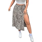 Floerns Women's Plus Size Leopard Skirt Y2k Split Thigh High Waisted A Line Skirts