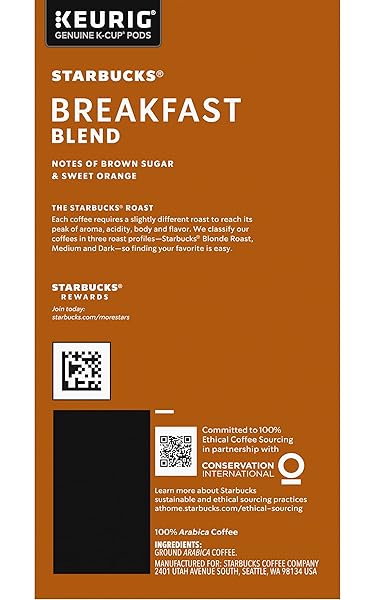 STARBUCKS BREAKFAST BLEND COFFEE K-CUPS,24 K-CUPS COUNT,(0.44 OZ EACH)