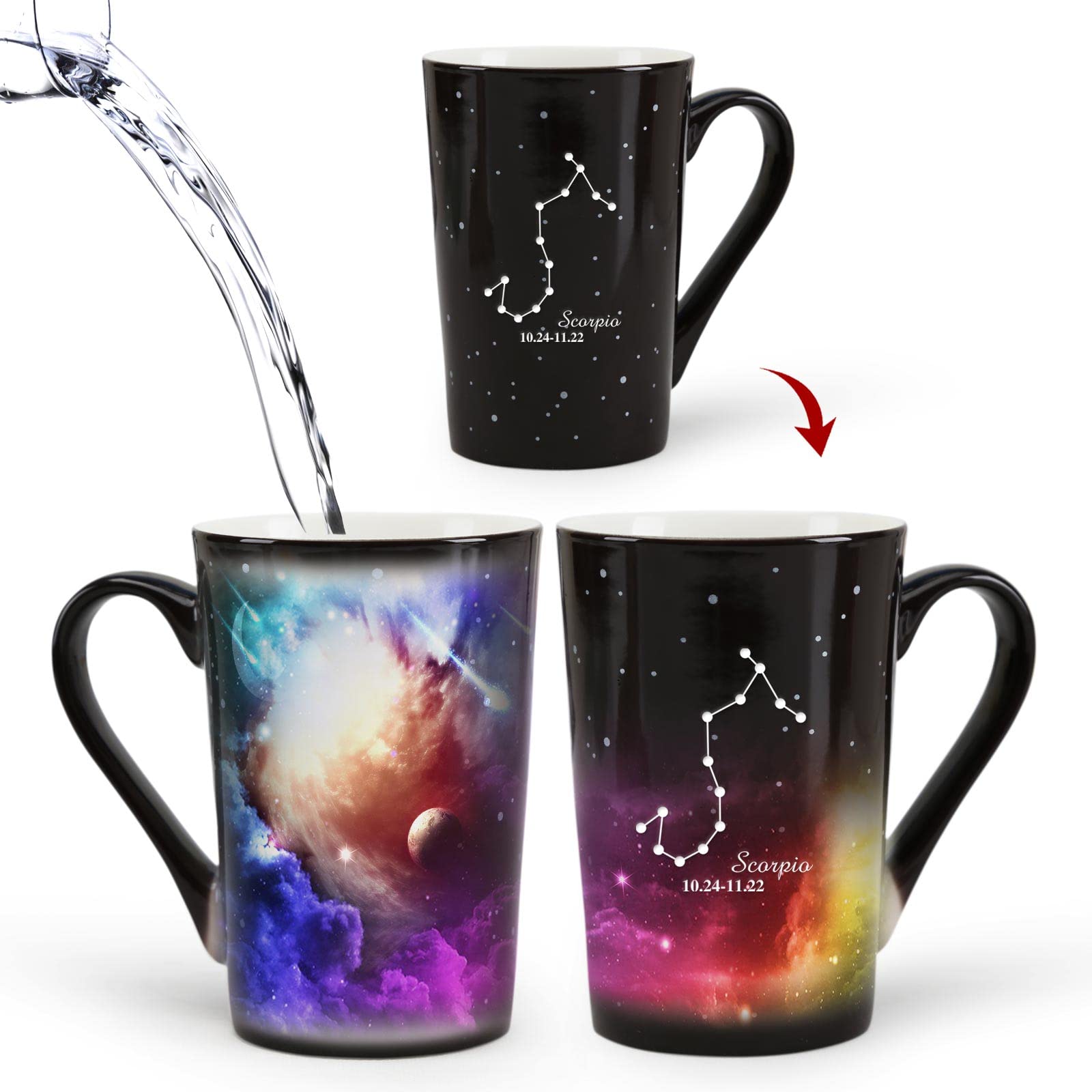 Mugkiss Scorpio Heat Color Changing Constellation Cup 12oz, Engraving Horoscope Scorpio Ceramic Coffee Mug, Unique Holiday Birthday Gift for him and her, October November Magic Presents.