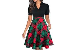 Mokayee Womens Summer Short Puff Sleeve Casual Semi-Formal Fit and Flare Church Wedding Guest Work Dresses with Pockets
