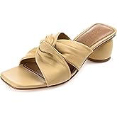 Journee Collection Signature Women's Genuine Leather Charlize Slip On Block Heel Sandals - Tan - Size: 8.5