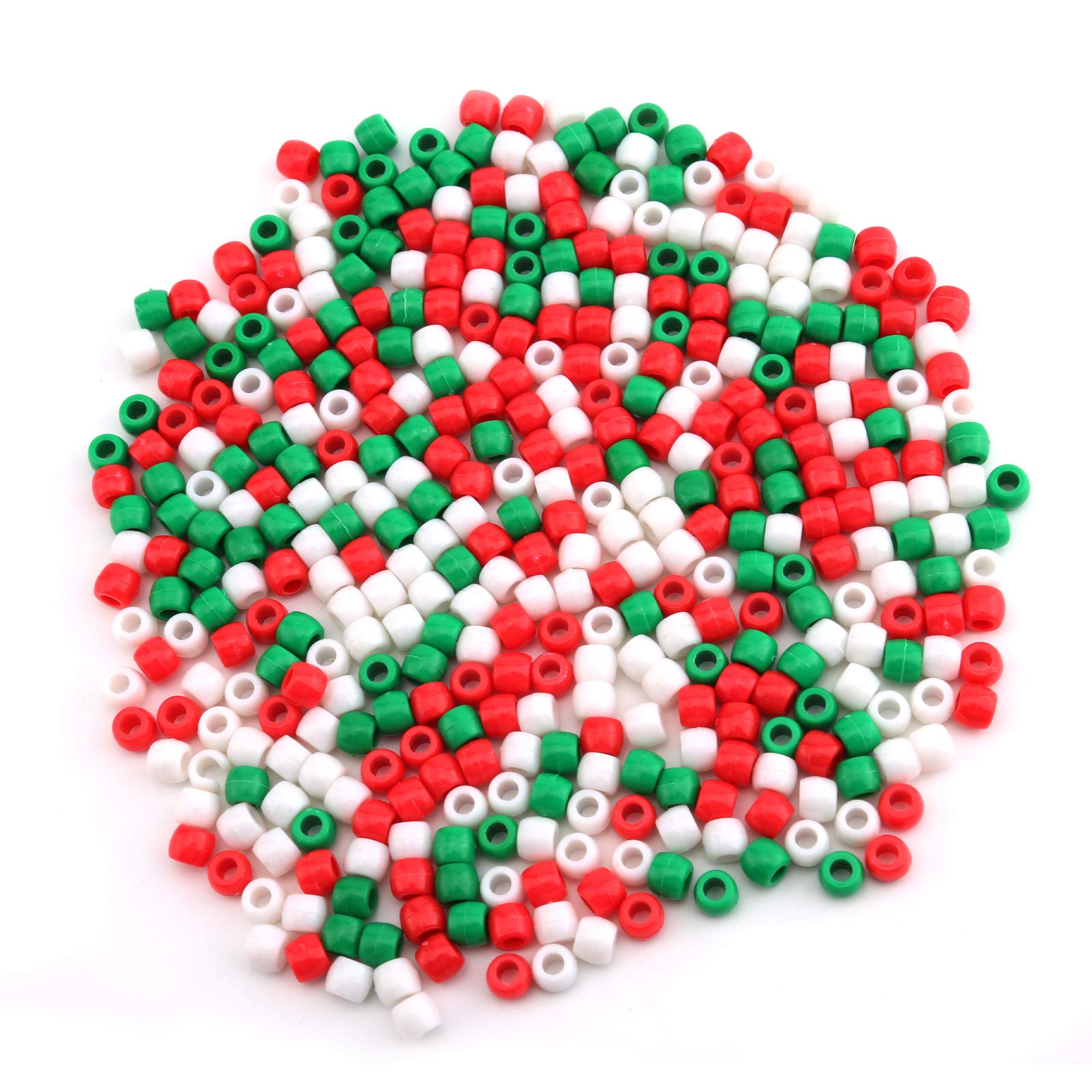 Savita 1000Pcs Christmas Pony Beads Plastic Round Pony Beads for Christmas Decoration DIY Crafts Jewelry Bracelet Making (Red, Green, White)