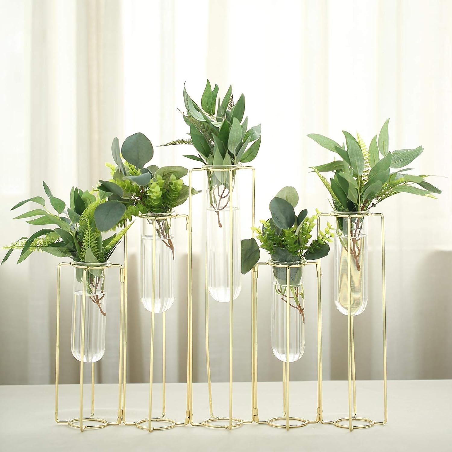 Amazon Com Tableclothsfactory Set Of 5 12 Conjoined Geometric Metal Flower Vase Racks Hydroponic Test Tube Vases For Wedding Table Decoration Home Kitchen