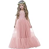 LalaMira Flower Girl Dress Lace/Tulle Boho Toddler Dresses Ruffle Girl Dress for Wedding Garden Party Communion Beach