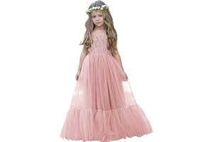 LalaMira Flower Girl Dress Lace/Tulle Boho Toddler Dresses Ruffle Girl Dress for Wedding Garden Party Communion Beach