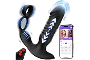 Adult Male Sex Toys for Men's Sex – Anal Prostate Massager with Dual Cock Ring, Vibrating Butt Plug Anal Beads, 7 Thrusting &
