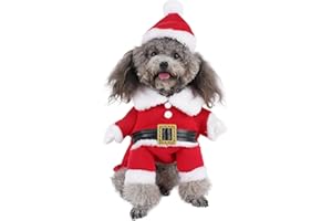 Mogoko Dog Cat Christmas Santa Claus Costume, Funny Pet Cosplay Outfits with a Cap, Puppy Fleece Warm Apparel Clothes for Xmas (XL Size)
