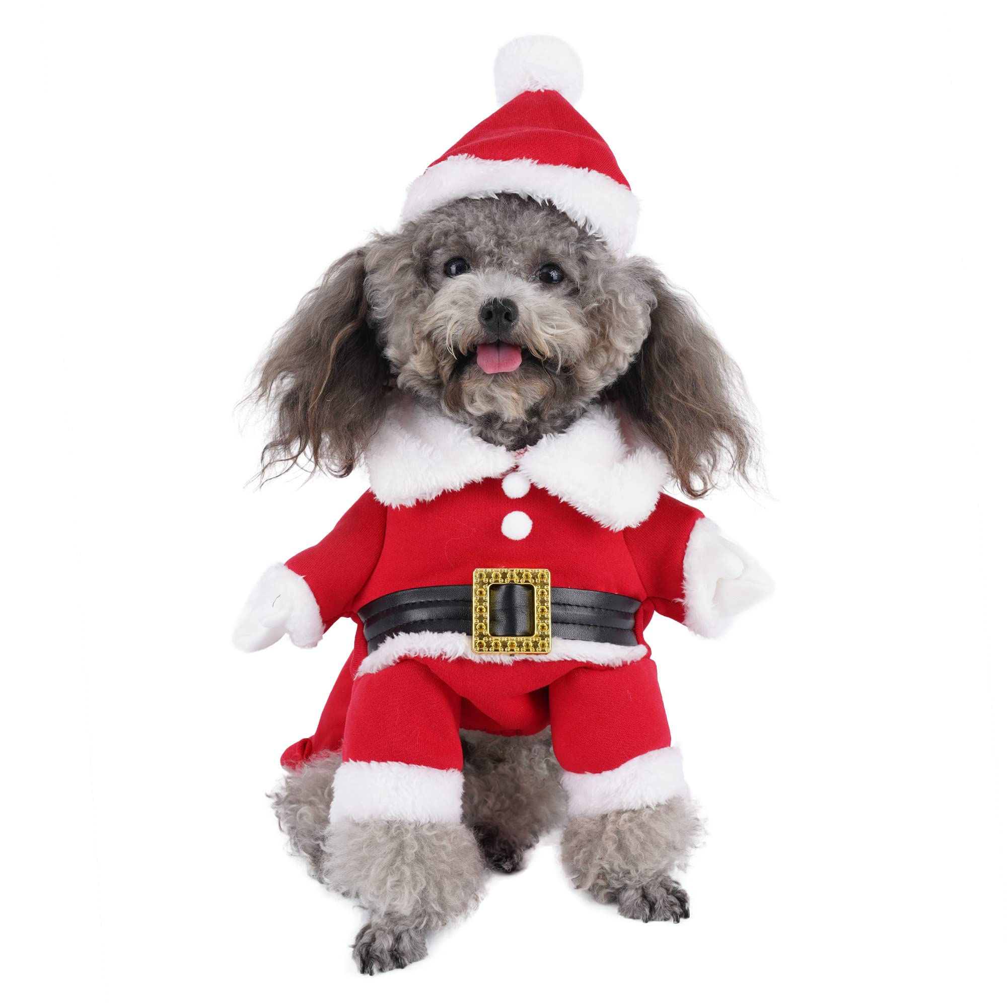 Mogokoyo Dog Cat Christmas Santa Claus Costume, Funny Pet Cosplay Outfits with a Cap, Puppy Fleece Warm Apparel Clothes for Xmas (L Size)