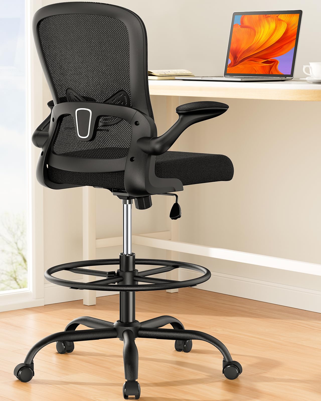 ErGear Drafting Chair Standing Desk Chair With Flip Up Armrests High ErGear Drafting Chair Standing Desk Chair With Flip Up Armrests High