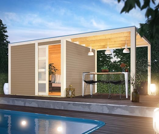Karibu Gartenhaus Qubic I 546 X 276 X 214 Cm I Farbe Sandbeige Amazon De Baumarkt