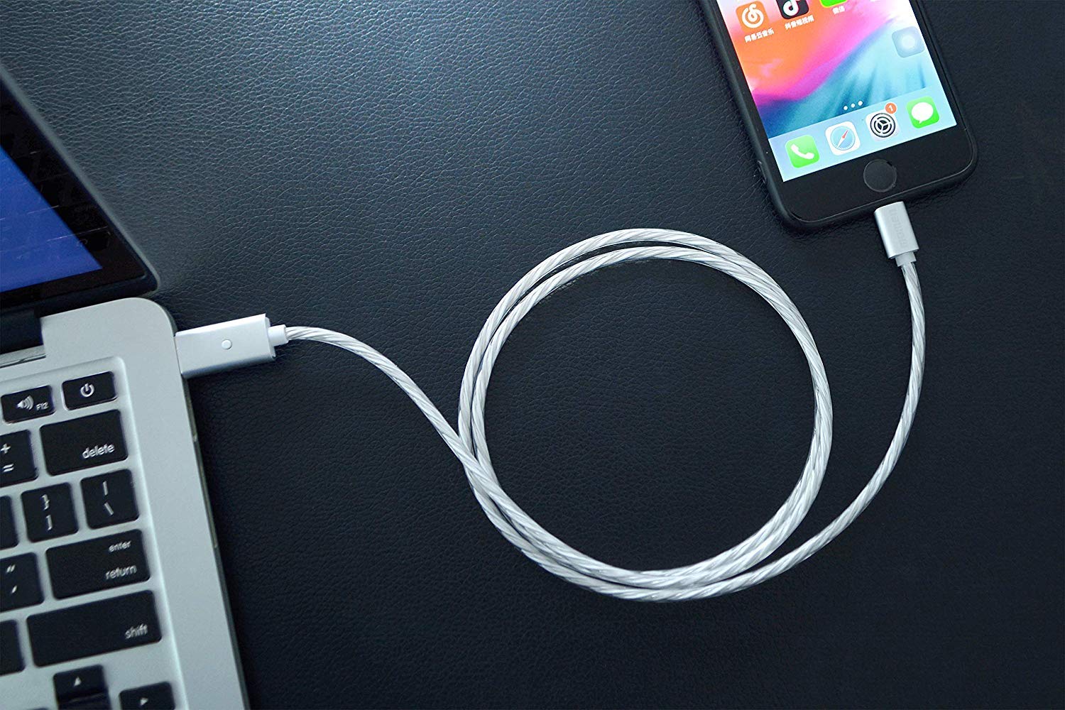 LED Charging Cable 10ft Compatible for Phone Xs/XS Max/XR/X / 8/8 Plus / 7/7 Plus More, Momen LED Visible Flowing Charging Cord with 5 Light Modes(Blue Light)