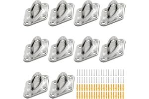 Hxchen 10Pcs M6 Heavy Duty Pad Eye Plate Staple Ring Hook Loop U-Shaped Sail Shade Hardware, 304 Stainless Steel Wall Ceiling Hammock Hooks Hange (Diamond)