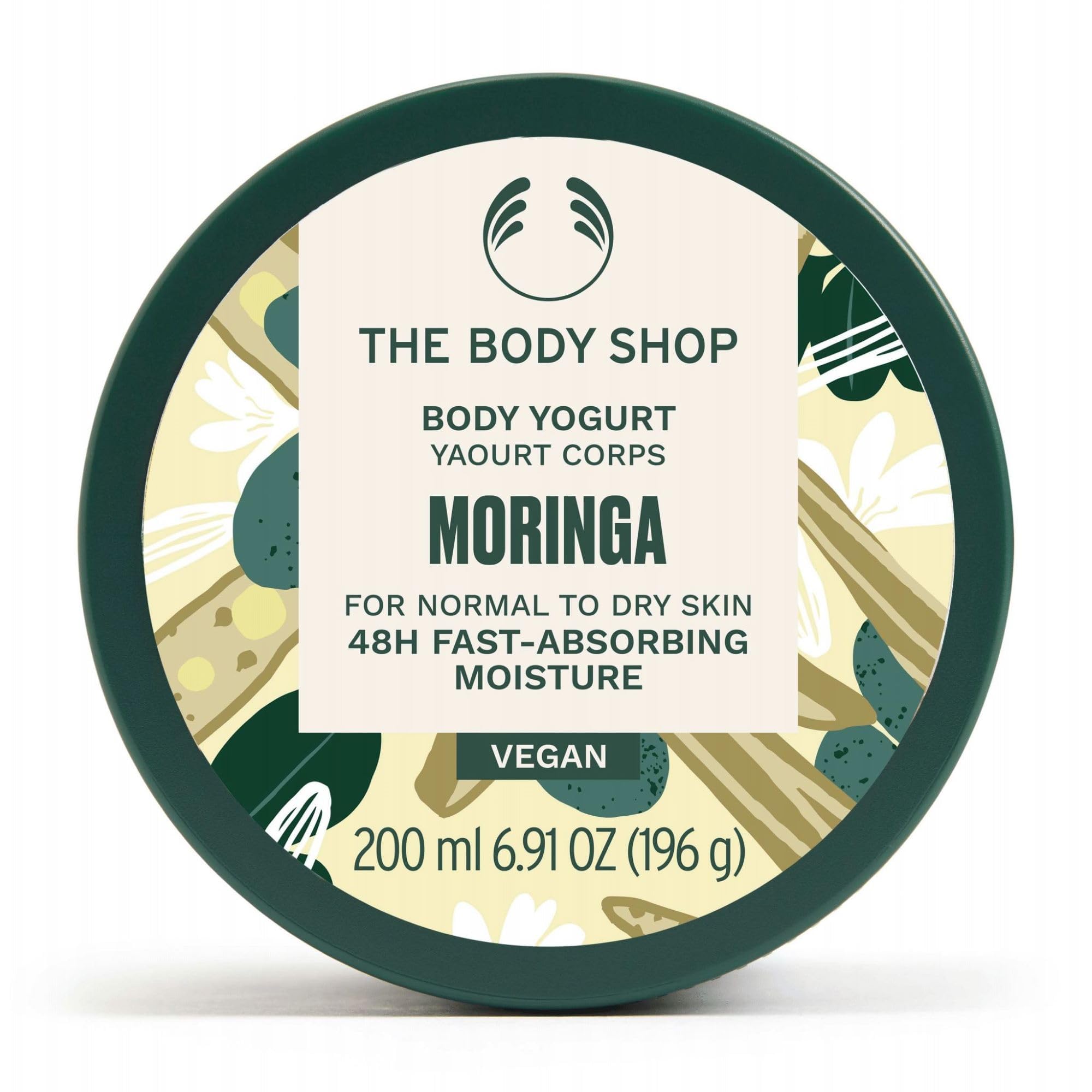 The Body Shop Moringa Body Yogurt (1x 200ml), Fast-Absorbing Moisturiser for Dry Skin, Lightweight Body Cream, Gel-Cream, 48H Hydrating Moisturiser, Body Cream for Normal to Dry Skin, Vegan Body Care