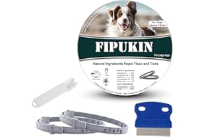 FIPUKIN Natural Ingredients Flea Collar for Large Dogs,Safe and Effective Flea and Tick Collar, Waterproof,8 Months Protection Each,Free Comb and Tick Scoop,27.5 Inches,2-Pack