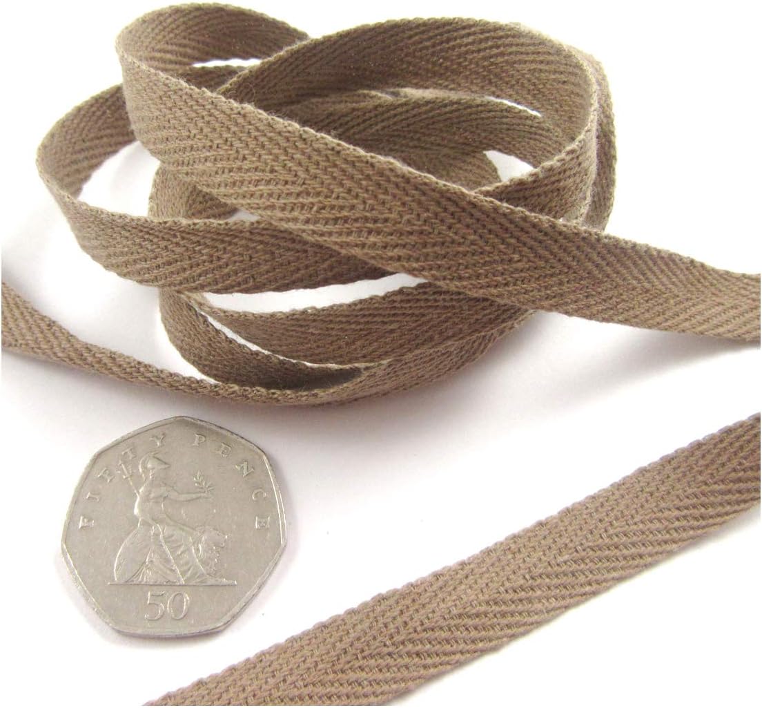 10mm Twill Tape *32 Colours* Sewing bing Light Cotton Bunting Colourful (Brown H4711, 5