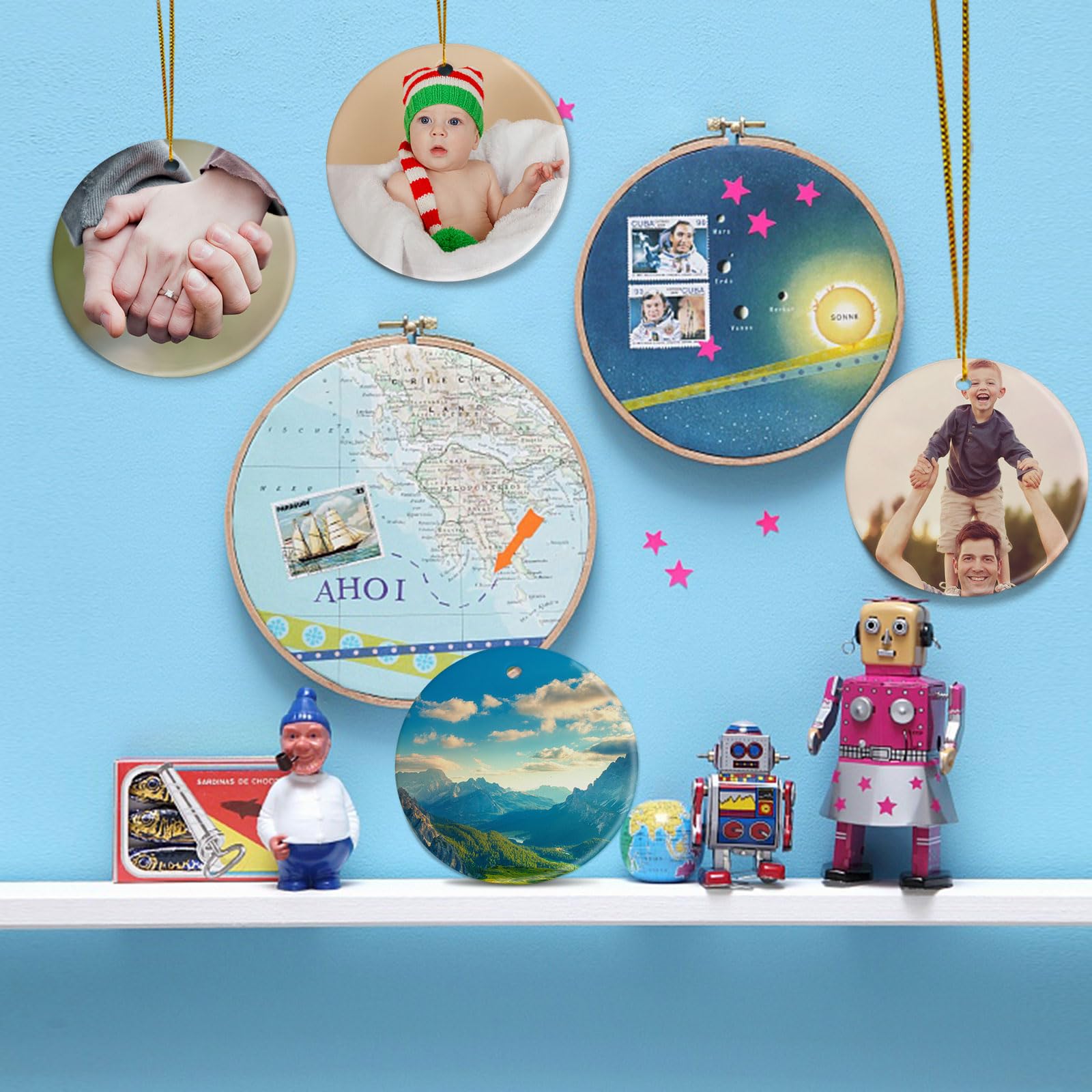 Sublimation Ceramic Ornaments - Bulk White Round Porcelain Ornament Blanks for Heat Press Printing - Personalized Xmas Tree Keepsake Crafts Gift Christmas Decorations