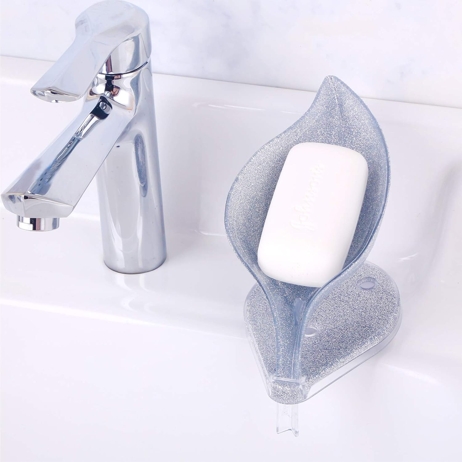 3 Pack Soap Dish with Drain,Bar Soap Holder Sparkle Leaf
