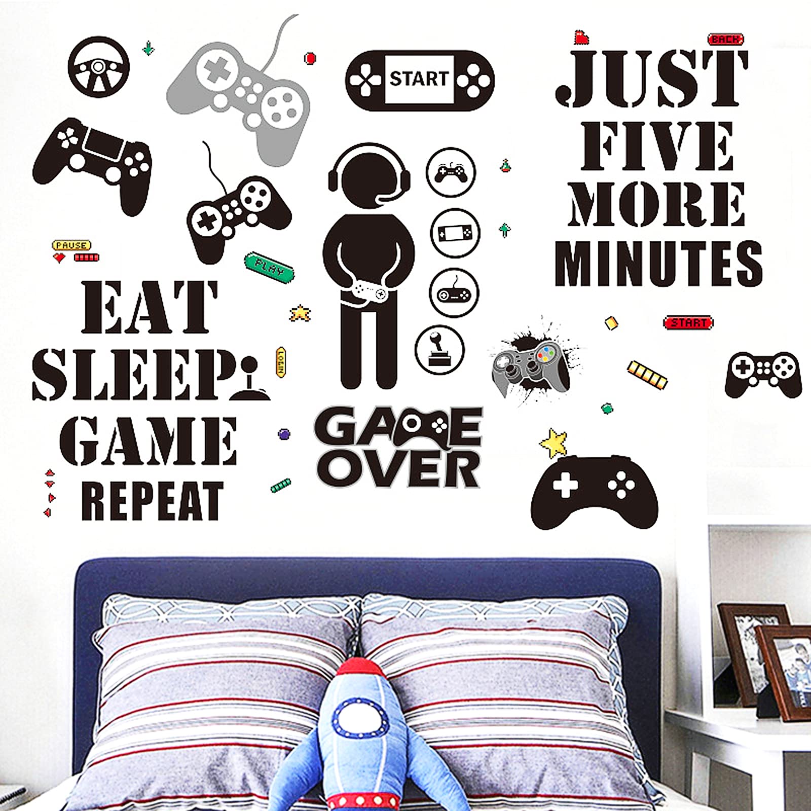 Exporee Game Wall Stickers - 36pcs Removable Gaming Decor Vinyl Stickers for Boys & Girls Home Playroom