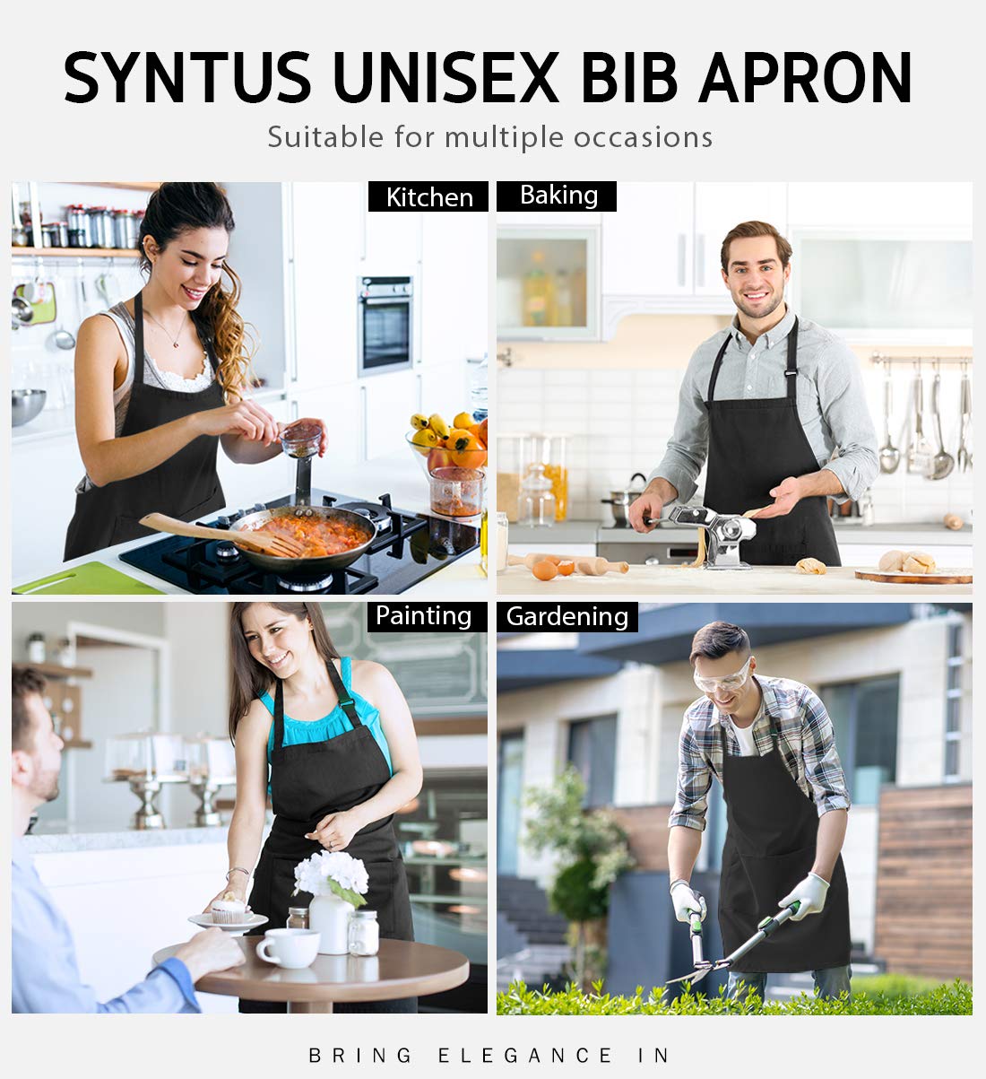 Syntus Apron Waterproof 2 Pack Adjustable Bib Apron 2 Pockets Cooking Kitchen Apron for Women Men Chef, Black