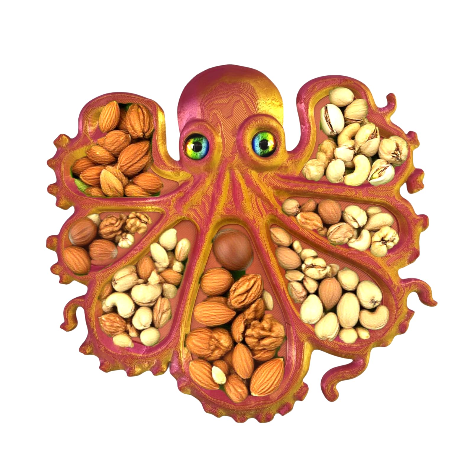 Photo 1 of ***ABOUT 9" LONG***Octopus Platter (Suitable Dried Fruit & Nuts) – Multi-Functional Dispenser for Parties, Portable & Easy-Clean Snack Plate,7 Snackberry Assortment Platter (Golden-Red)***ABOUT 9" LONG***