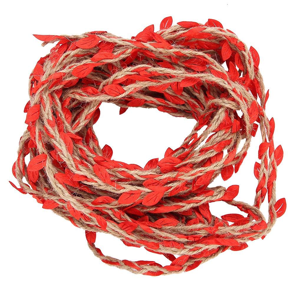 Burlap Leaf Ribbon, 32.8ft Braided Twine Garland with Artificial Colored Leaves for DIY Crafts Rustic Wedding Jungle Safari Party Home Decorations Red