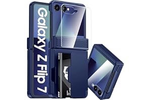 C CENMASO CENMASO for Samsung Galaxy Z Flip 7 Case with Card Holder [RFID Blocking] & Hinge Protection & HD Screen Protector, Rugged Anti-Scratch Full-Body Shockproof Phone Case for Z Flip 7-Blue