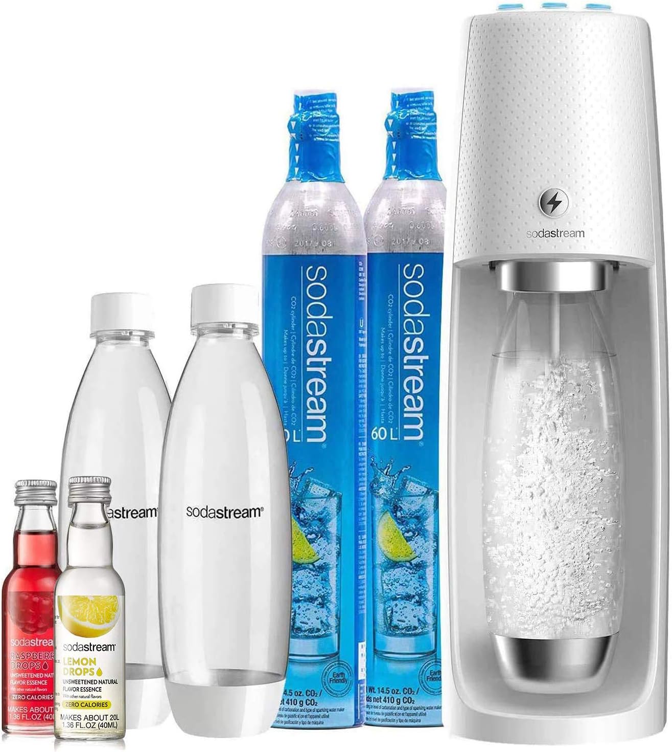 SodaStream Fizzi One Touch Sparkling Water Maker Bundle (White) with CO2, BPA free