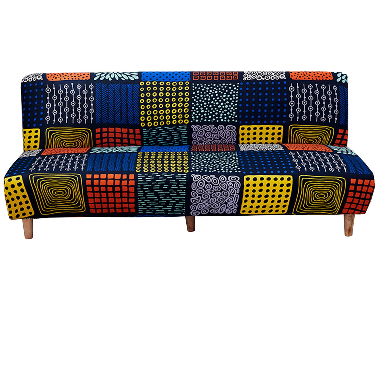 Photo 1 of WOMACO Printed Futon Cover Stretch Sofa Bed Slipcovers Full Twin Queen Size Armless Couch Loveseat Protector Covers with Elastic Bottom for Living Room Bedroom Furniture (BLG, 63"-75")