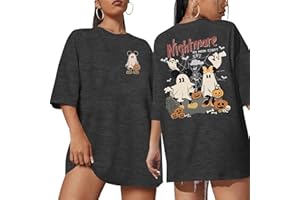 SGYHO Halloween Oversized Shirts for Women Spooky Season T-Shirt Halloween Pumpkin Costume Ghost Fall Tees Top