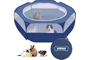 PETTZERY Small Animal Playpen with Zippered Top, Portable Waterproof Pet Cage (47"x23") for Kitten, Bunny, Guinea Pig, Hamster, Chicken Brooder, Indoor & Outdoor Exercise Pen, Foldable Design (Navy)