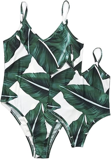 leaf print one piece swimsuit
