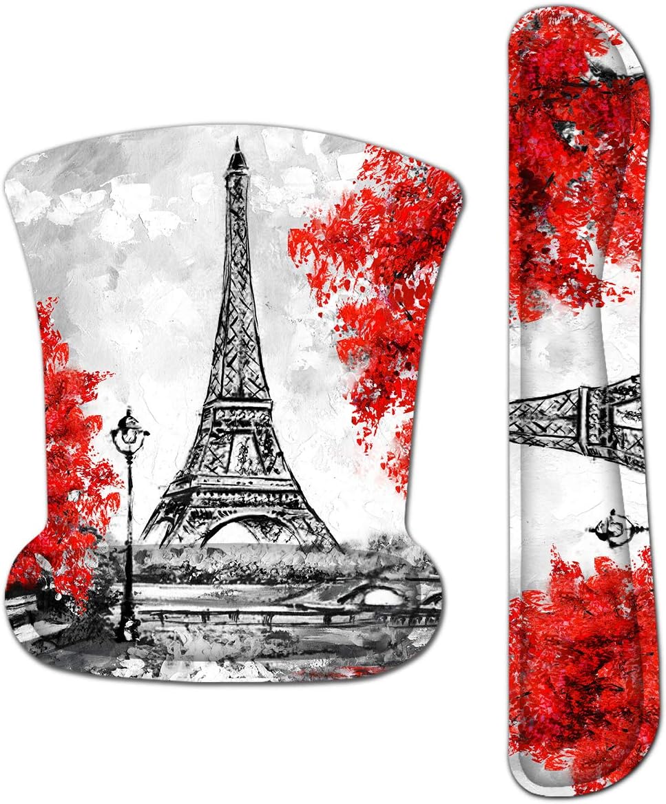 HAPLIVES Ergonomic Keyboard Wrist Rest Pad and Mouse Pad Wrist Support Set with Non-Slip Backing Memory Form-Filled, Easy-Typing and Pain Relief for Gaming Office Computer Laptop (Eiffel Tower)