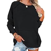 EADINVE Womens Casual Crew Neck Sweatshirt with Pockets Loose Fit Soft Long Sleeve Lightweight Pullover Tops Fall Clothes