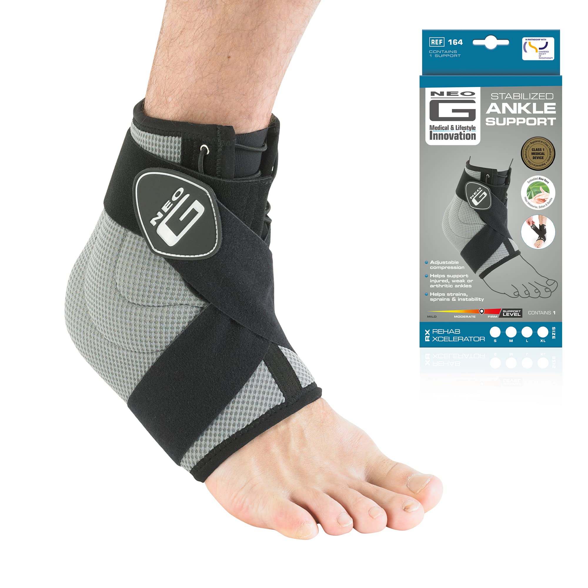 Neo-G Ankle Support Brace RX Stabilised with Figure of 8 Ankle Strap, Elasticated Lacing System and Silicone Inserts for Weak, Injured, Arthritic Ankles, Joint Pain Relief - Adjustable - M