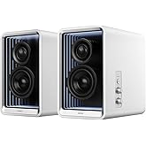 Edifier QR65 Desktop Active Monitor with 2.75" Long-Throw Aluminum Diaphragm mid-Low Drivers, Hi-Res Audio, Brilliant Light Effects, 70W Output Power Bluetooth Speakers with Stands - White